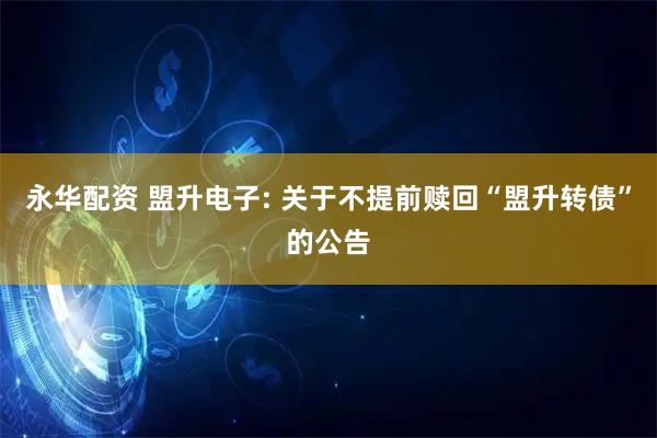 永华配资 盟升电子: 关于不提前赎回“盟升转债”的公告